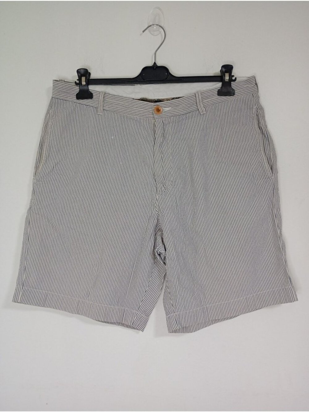 J. Crew Mens Striped 100% Cotton Shorts 34W Gray & White Casual Summer Wear